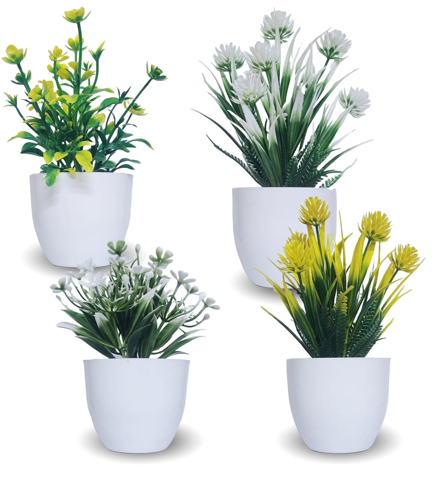Flora Planet Artificial Plants with Pot for Home Decor, Realistic Looking Home Decoration Items for Living Room, Decor, Durable Plastic, Multi Variety, No Maintenance, 5cm X 14cm, Pack of 4 (4, Round)