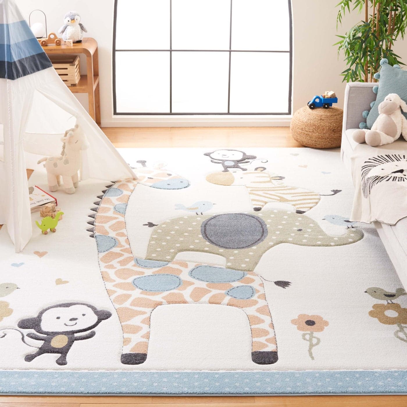 SAFAVIEH Carousel Kids Collection Area Rug 8 x 10 Ivory Animal Design NonShedding Easy Care Ideal for High Traffic Areas for Boys Girls in Playroom Nursery Bedroom CRK120A