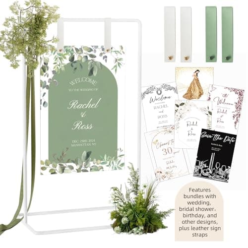 Wedding Sign Holder Adjustable Welcome to Our Wedding Sign Stand WDesign Bundle Leather Sign Hanging Straps Heavy Duty Easel Stand for Sign Wedding Seating Chart Stand Easel for Display White