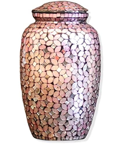 Liliane Memorials Mosaic Glass Cremation Urn - Hand Made Funeral Urn for Human Ashes - Large Adult Size - Pink, Mosaic Pattern - 200 cu in