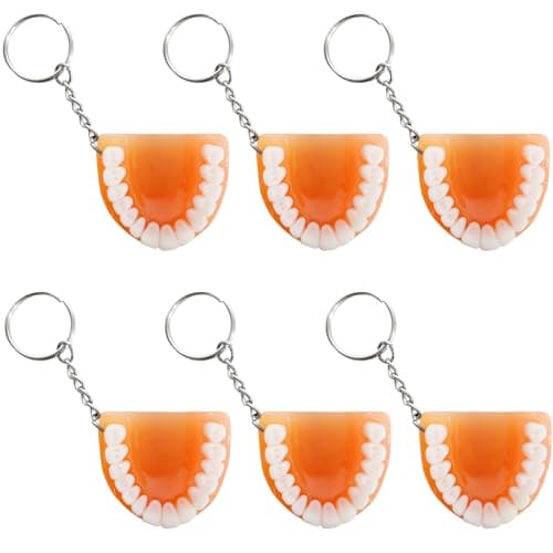 6 Pack Resin Tooth Keychains, 1.8x1.5 Inches Denture Design Hanging Ornament Key Rings, Novelty Gifts Fun Office Supplies, Professional Giveaways, Dental Hygiene Educational Tools, Pendant Key Chain