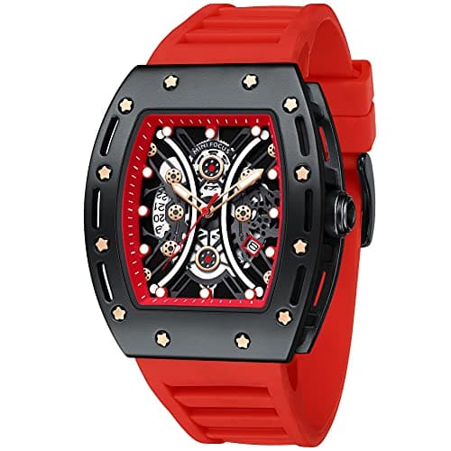 MF MINI FOCUS Watch for Men Wristwatch Fashion Hollow Big Dial Luminous Waterproof Sport Analog Quartz Business Mens Watches Red Silicon Strap Dress Watch