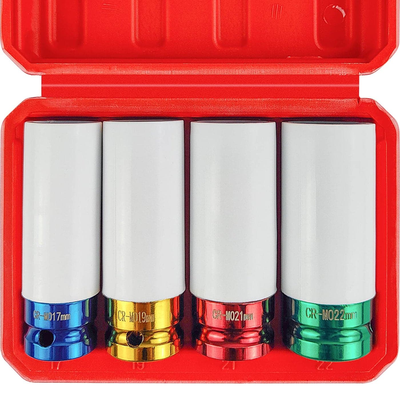 WETT 4Pcs 12 Inch Lug Nut Socket Set Wheel Protector Thin Wall Deep Impact Socket CRMO Steel 6 Point Metric 17mm 19mm 21mm 22mm Plastic Socket Lug Nut