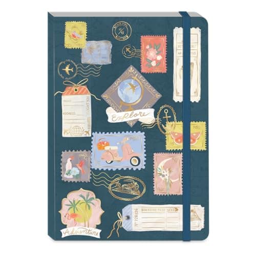 Punch Studio Molly & Rex Going Places Stamps, Softcover Journal With Bungee Closure, 200 Pages (32611)