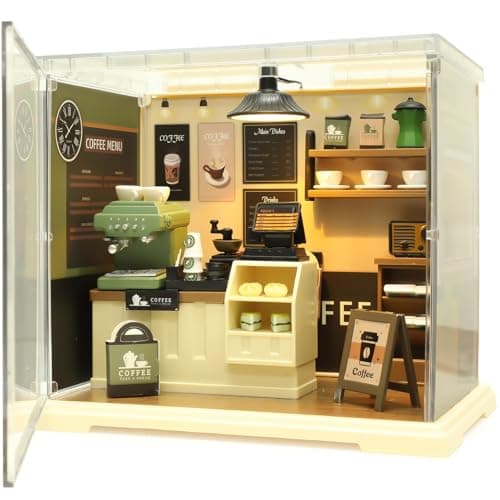 Coffee Shop Mini Model Kits with LED Make It Miniature Cafe Store DIY Miniature House Kit for Adults Teens and Beginners to Build Mini Dollhouse Kits Gift for Friends and Hobbies