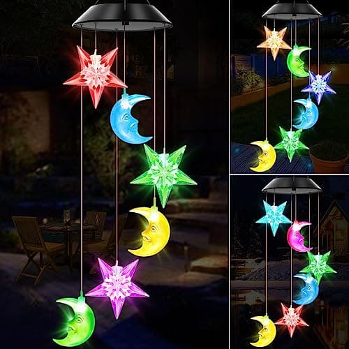 Solar Wind Chimes Outdoor Color Changing Lights Gift for Women Mom Grandma Sister Best Gifts Wind Chimes Unique Outdoor Garden Yard Decor Star and Moon