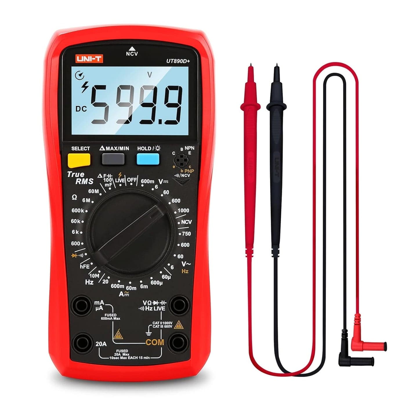 UNIT Digital Multimeter Tester UT890D True RMS 6000 Counts Live Test Volt Ohm Meter Voltage Ac Dc Current Amp Capacitor Tester hFE Diode Continuity NCV for Automotive HVAC