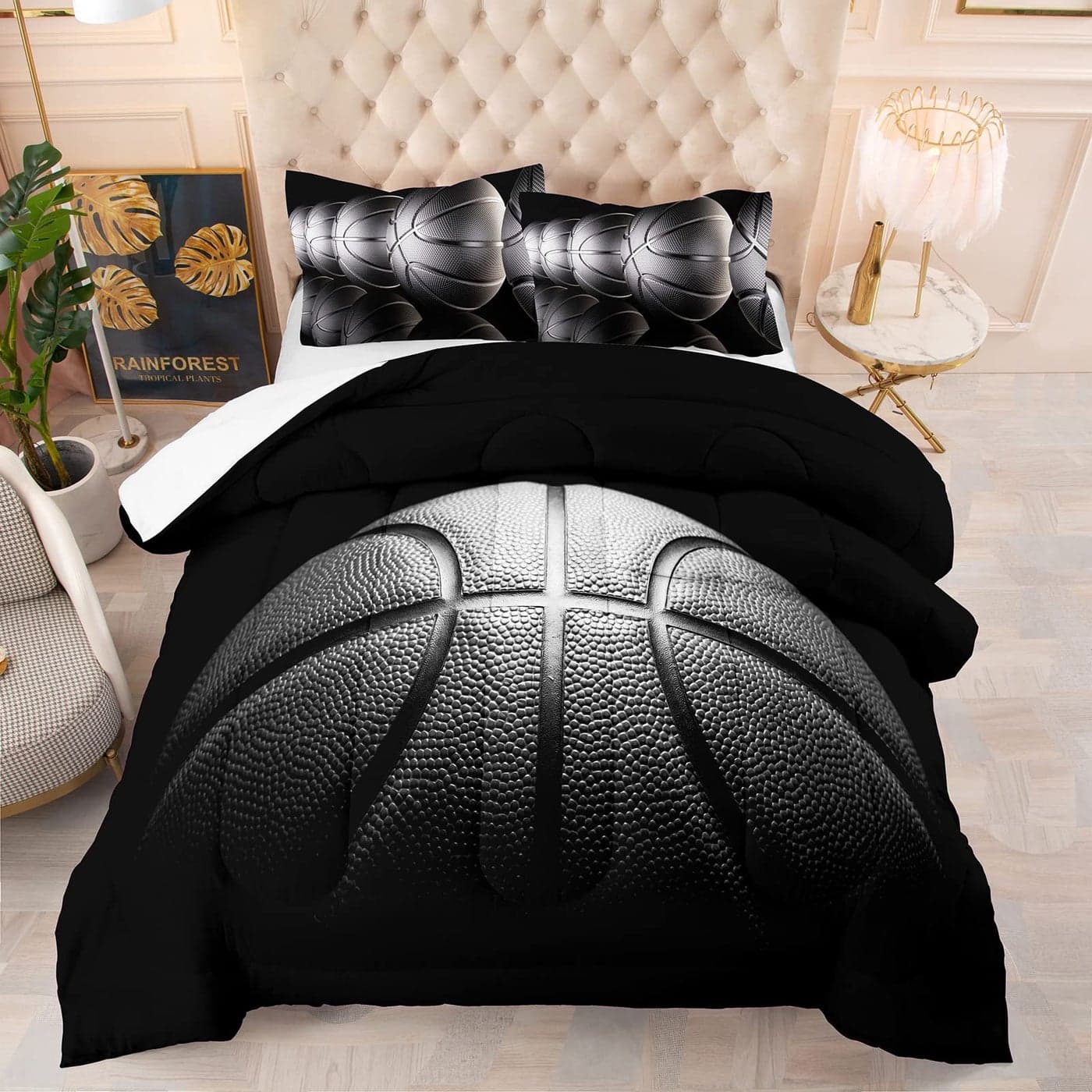 Tailor Shop Twin Size Basketball Comforter Set for Boys Kids Teens Ultra Soft Microfiber Sports Theme Black and Gray Basketball Bedding Sets with 1 Comforter and 1 Pillowcase