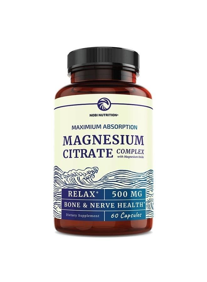 Magnesium Citrate Complex | 500 MG | High Absorption Formula | Calm, Relaxation & Digestion Support Supplement with Elemental Magnesium Oxide | Gluten-Free, Soy-Free | 60 Capsules (2-Month Supply)