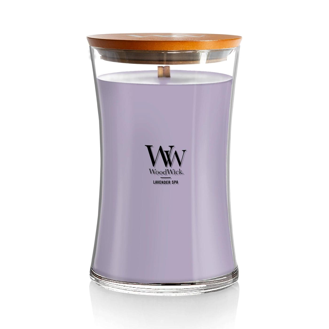 WoodWick Large Hourglass Candle Lavender Spa Scented Premium Soy Blend Crackles as it Burns Perfect for Gifting 21oz