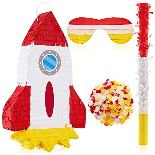 Space Piatas for Birthday Party Rocket Piata with Stick Blindfold Confetti for Adults Birthday Baby Shower Party Supplies