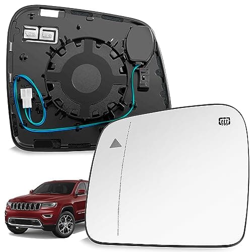 SNEMEEY Left Driver Side Mirror Replacement Glass for Jeep Grand Cherokee 2013-2020 and Dodge Durango 2014-2019 - Heated Mirrors, Blind Spot Detection, Backing Plate, Review Mirror Indicator