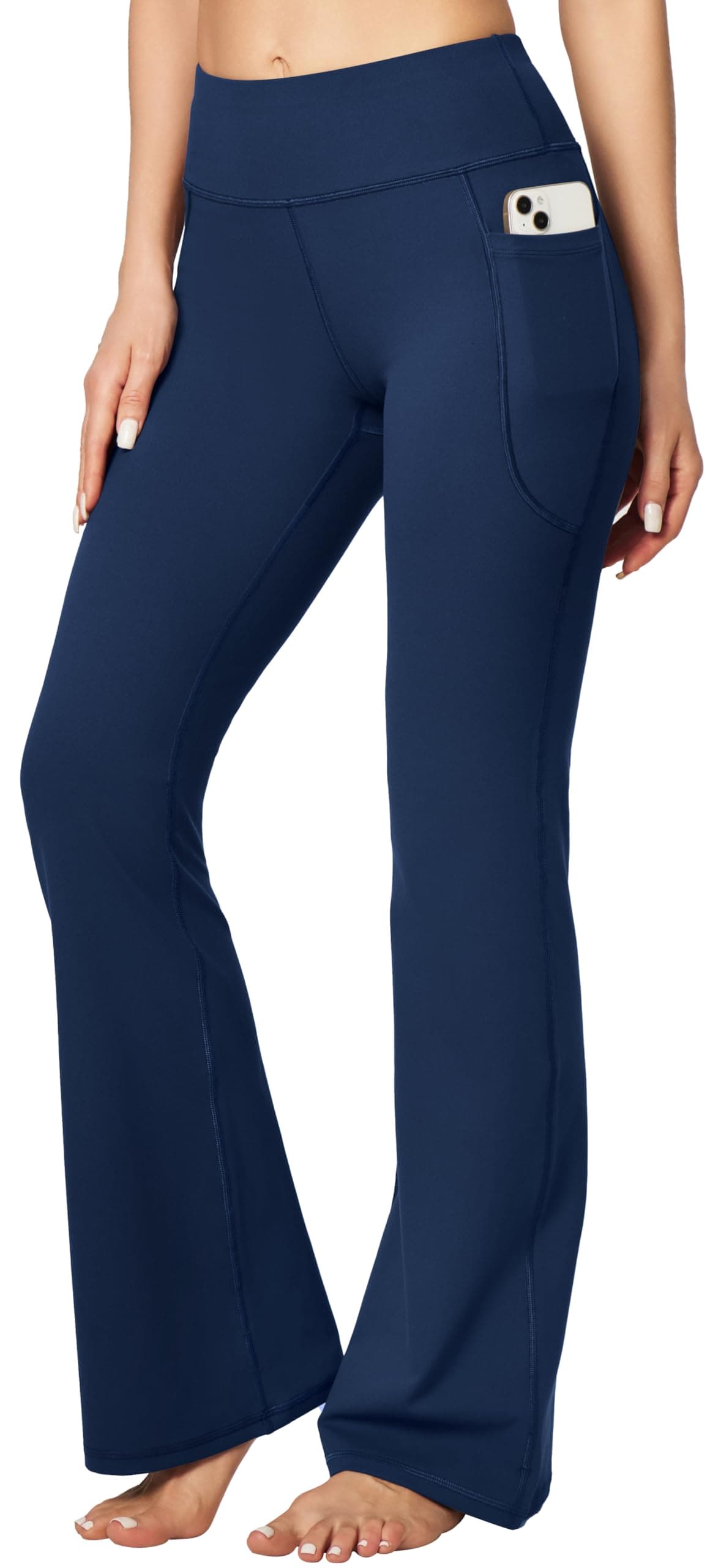 Heathyoga Women Bootcut High Waist Yoga Pants with Pockets, Darkblue, Large