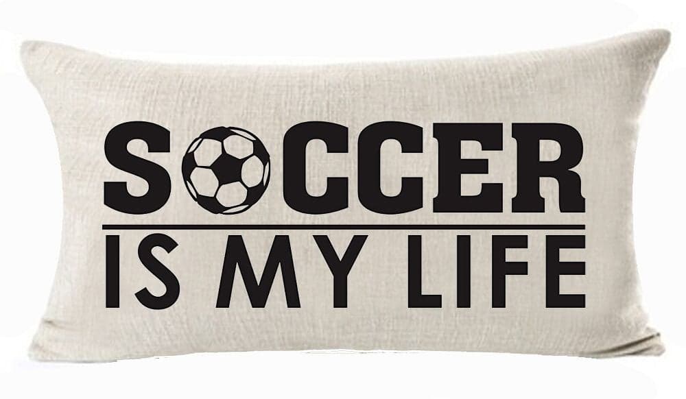 Best Gift SportsThemed Throw Pillow Cover For Kid Teens Boys Soccer Is My Life Cotton Line Waist Lumbar Pillow Case Personalized Cushion Cover For Sofa Bed Couch Home Decor Rectangle 12 X 20 Inches