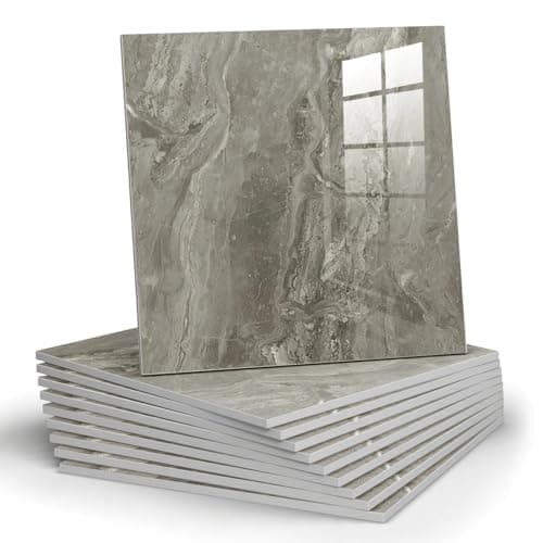 Chejiaye 10pcs Marble Peel and Stick Backsplash Waterproof Washroom Wall Panels, Peel and Stick Tile, PVC Wall Panels for Kitchen (Grey Marble Tiles, 11.8" x 11.8" x2.5MM x 10Pack)