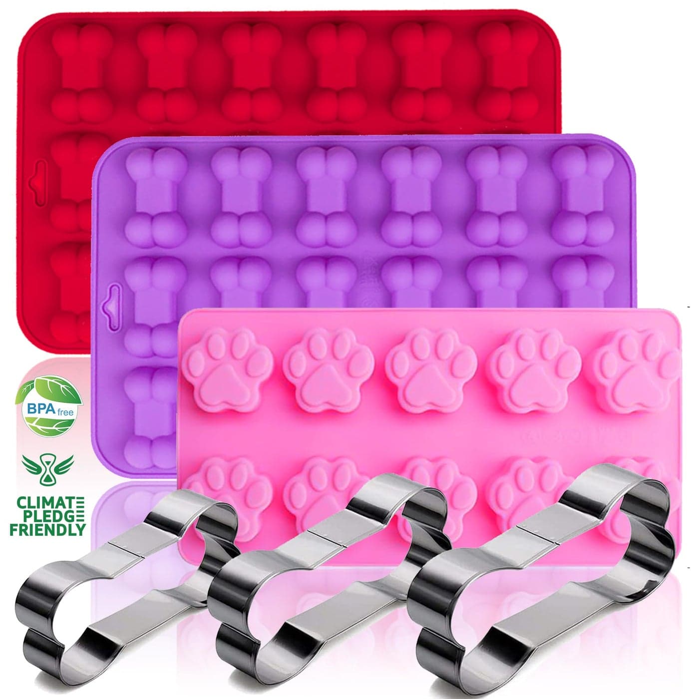 RUGVOMWM Silicone Molds Puppy Dog Paw and Bone Molds for BakingChocolate MoldsSilicone Dog Treat Mold 6 Pack