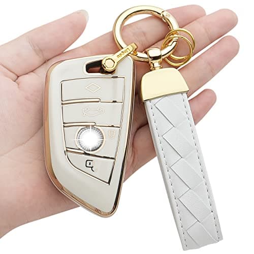 Bqepe for BMW Key Fob Cover Keychain Fit for 2 5 6 7 Series X1 X2 X3 X5 X6 Smart Key Shell Case (Ivory White)