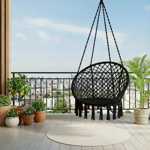 ORILEY Hanging Swing Chair Rope Hammock Cotton Jhula 120kg Capacity Balcony Living Room Indoor Outdoor Suitable for Kids and Adults (Pack of 1, Black)