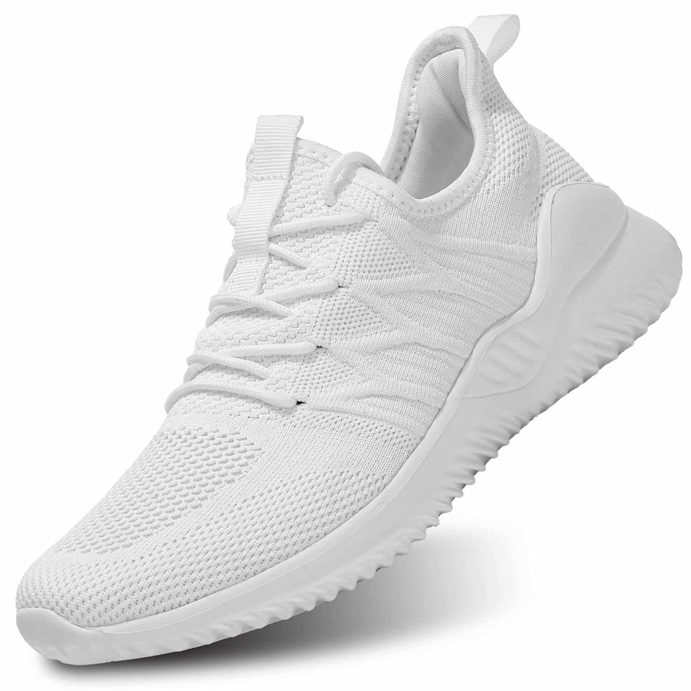 KEEZMZ Mens Slipon Loafer Running Shoes Tennis Walking Sneakers Lightweight Breathable Comfort Gym Work Trainers White