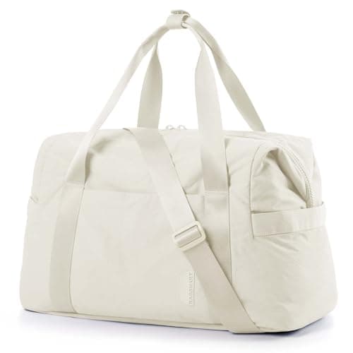 BAGSMART BAGSMART Gym Bag for Women Carry on Weekender Overnight Bag Travel Duffel Bags with Trolley Sleeve Personal Item Travel Bag Tote Bag Workout Dance BagLight BeigeMedium