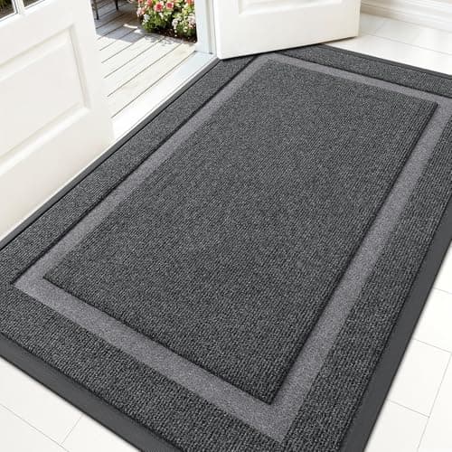 OLANLY Front Door Mat Indoor Outdoor Entrance Waterproof AllSeason AllWeather Doormat Sturdy Natural Rubber Fade Resistant Low Profile Easy Clean Patio Porch Entryway Mat 59x35 Grey