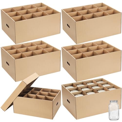 Menkxi 6 Pieces Mason Jar Storage Boxes 32 oz Canning Boxes with Handles and Dividers Stackable Mason Jar Storage Containers Canning Organizer for Stacking (Natural Color)