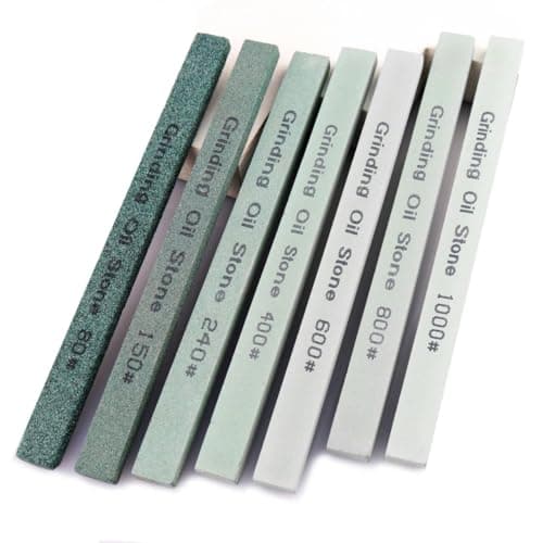 CBRIGHT 7pcs Sharpening Stone Set,7 Grit Green Silicon Carbide Whetstone Stick Honing Stone for Knife,Scissor,Moldel and Bladed Tools 80# 150# 240# 400# 600# 800# 1000# (5.9x0.47x0.24Inch)
