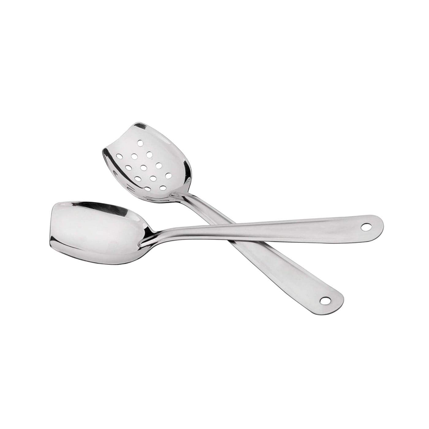IMEEA Flat Bottom Serving Spoon 188 Stainless Steel Slotted Spoon 10Inch Flat Edge Spoon Cooking Spoon Set of 2