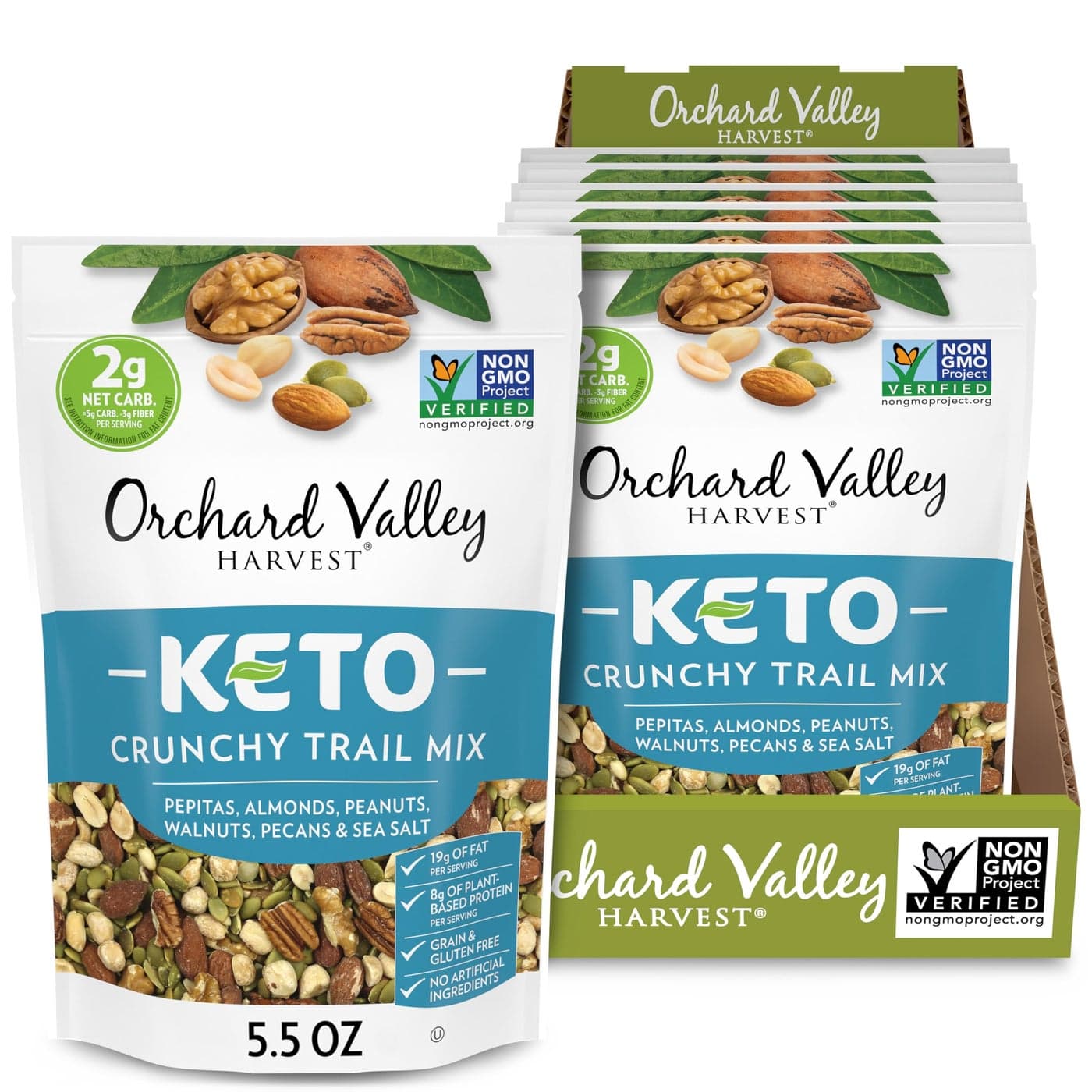 Orchard Valley Harvest Keto Crunchy Trail Mix 55 Ounces Pack of 6 Pepitas Almonds Peanuts Walnuts and Pecans Low Carbs NonGMO No Artificial Ingredients Healthy Snacks for Adults