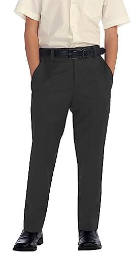 Gioberti Boys Flat Front Dress Pants, Charcoal, 12