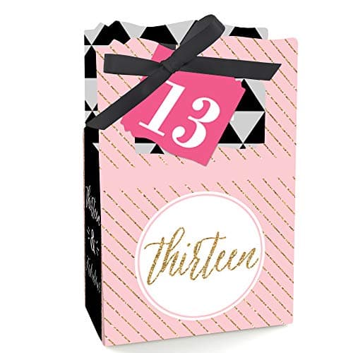Big Dot of Happiness Chic 13th Birthday Pink Black and Gold Birthday Party Favor Boxes Set of 12