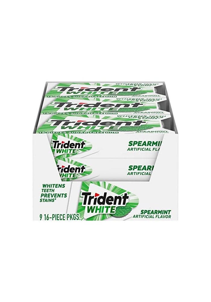 Trident White Spearmint SugarFree Chewing Gum 9 Pack of 16 Pieces 144 Total Pieces