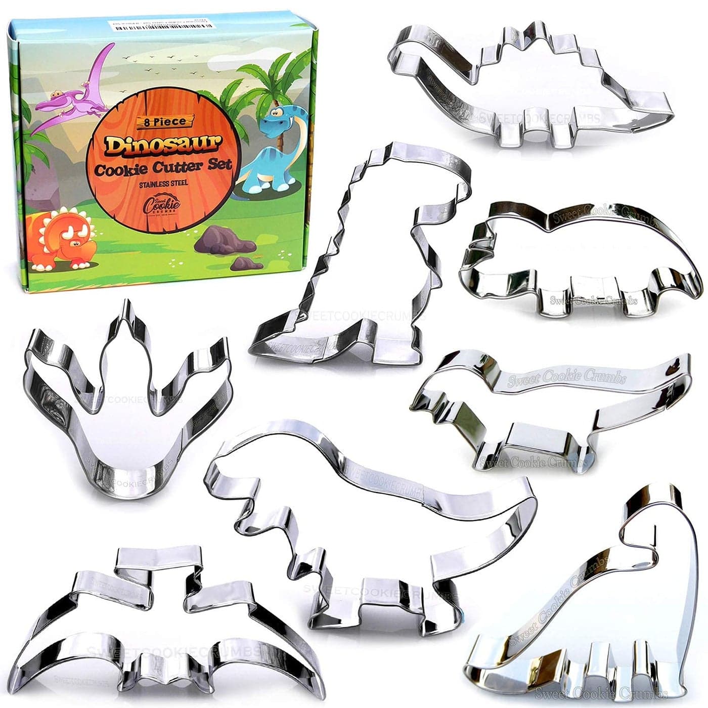 Sweet Cookie Crumbs Dinosaur Cookie Cutter Set 8 Piece Stainless Steel