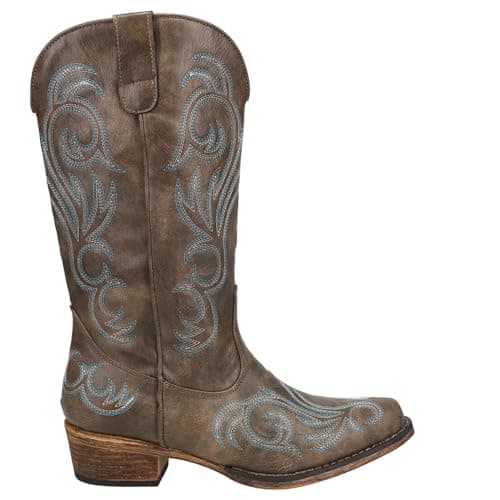 ROPER Womens Riley Embroidered Snip Toe Casual Boots Mid Calf Low Heel 1-2" - Brown - Size 6.5 B