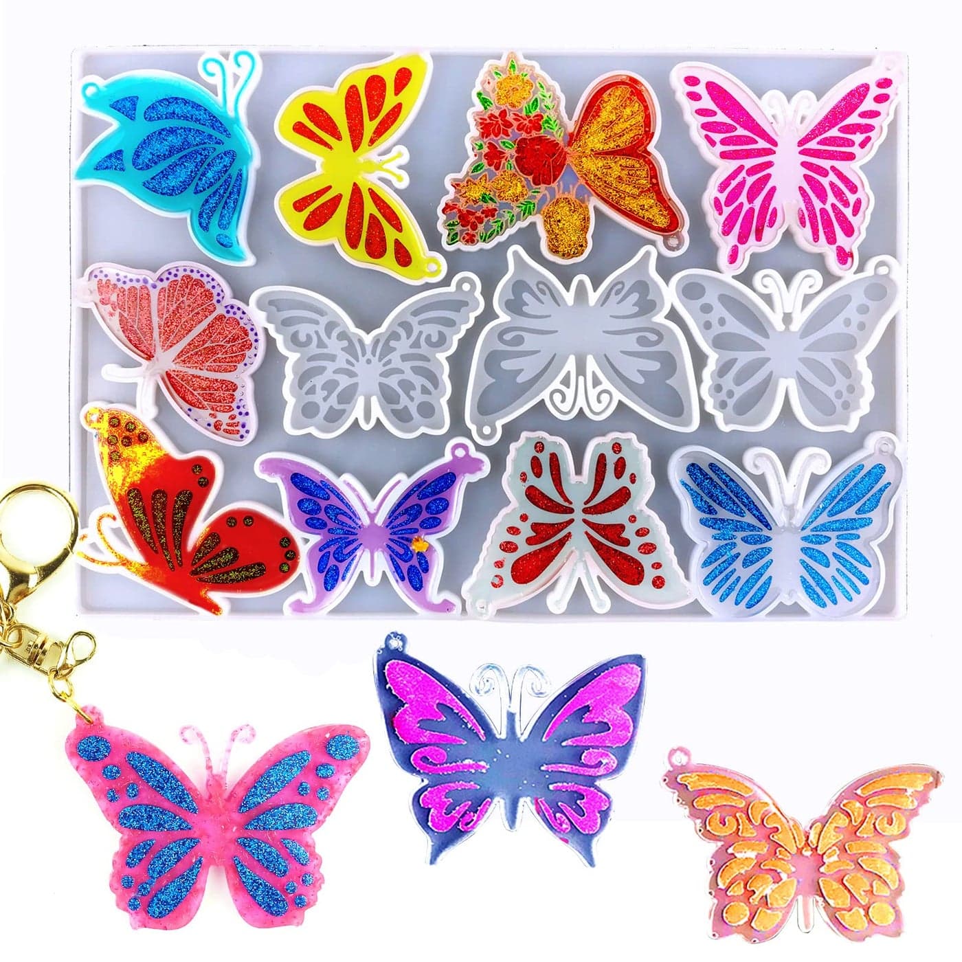 Silicone Resin Butterfly Jewelry Mold for Epoxy 12 Styles DIY Craft Kit Gift for Adults and Kids Unique Ornament Mold with Hole