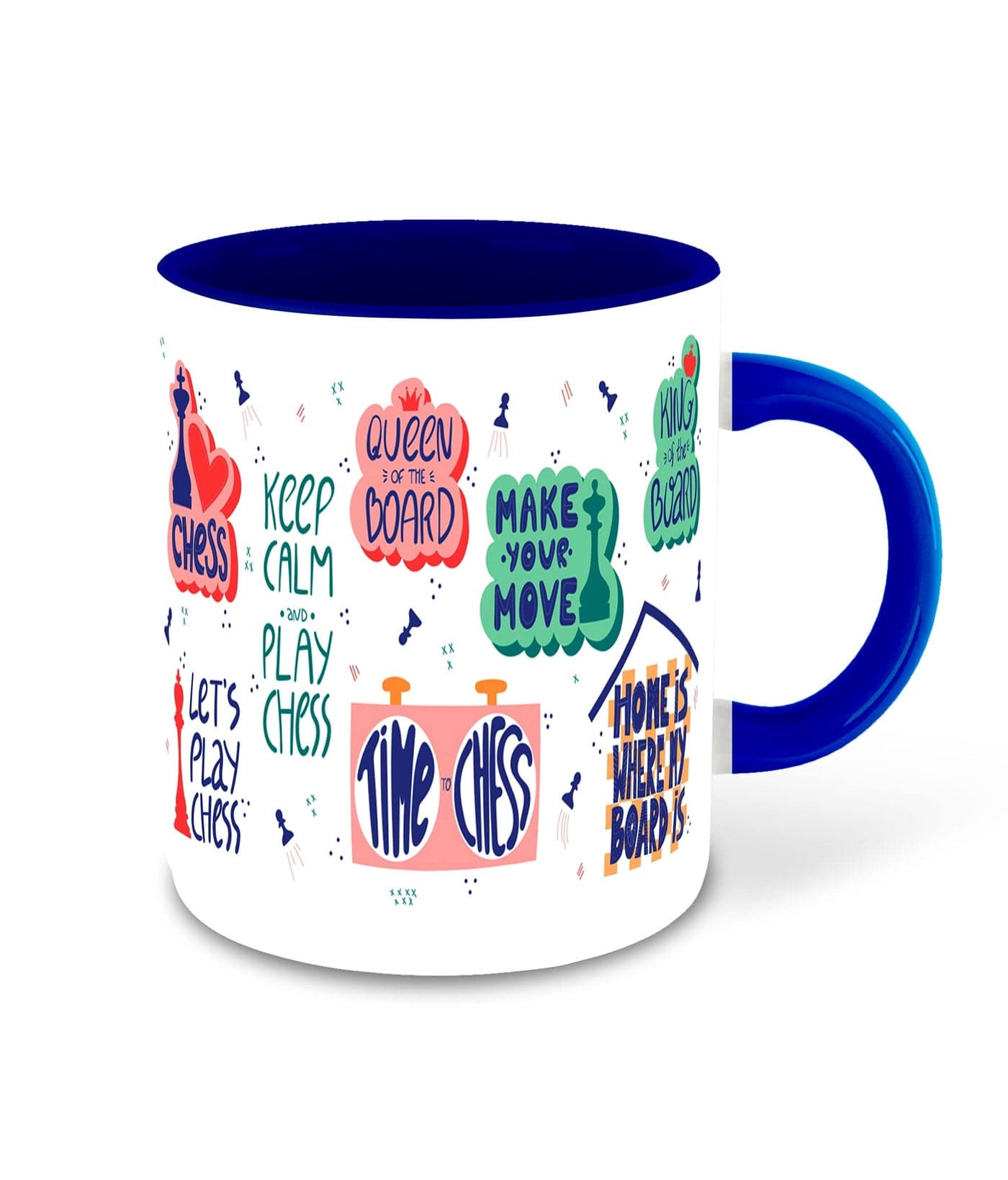 WHATS YOUR KICK® Chess Lover Inspired Printed Designer Dark Blue Inner Color Ceramic Coffee Mug (Chess, Gift for Chess Lover, Game, Sports) Design- 6