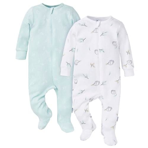 Gerber Baby Unisex 2Pack 2Way Zip Thermal Footed Sleep N Play Hedgehog Newborn