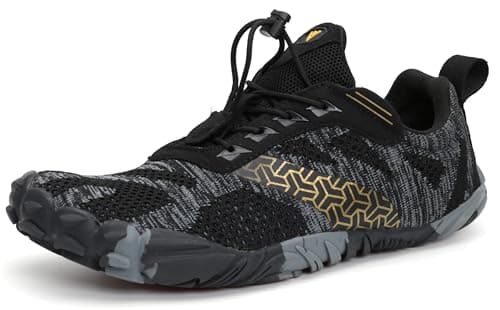 WHITIN Men's Trail Running Shoes Minimalist Barefoot Five Fingers Wide Toe Box Size 12.5 Gym Workout Fitness Zero Drop Minimus Hiking Black 46
