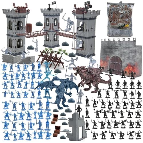 Yoyoom Army Men Action Figures Toy Soldiers Set Medieval Castle Small Soldiers Military Toy Plastic Army Men playset Castle Building Set with Storage Bag and Map
