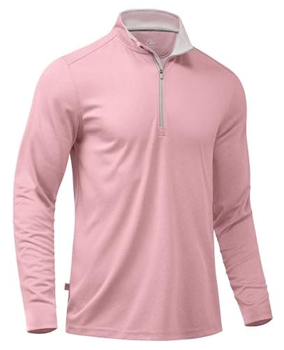 Obla Golf Quarter Zip Pullover for Men Mock Neck Sweatshirt Lightweight Sun Protection Men's Long Sleeve Golf Shirt (Pink Melange_XL)