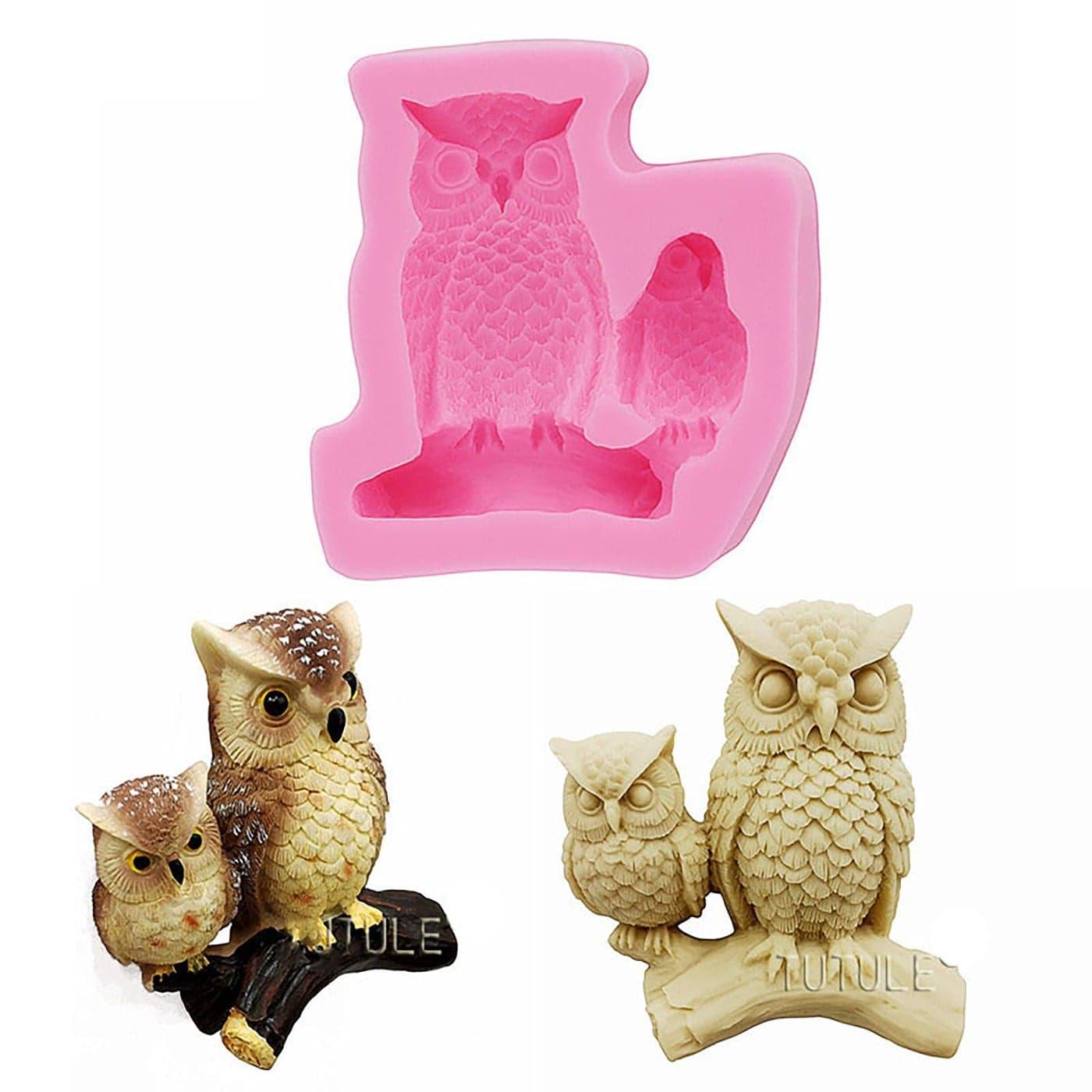 3D Owl Shape Mom Baby Woodland Silicone Mold for Handmade DIY Cake Topper Decoration Crystal Resin Candy Crafting Tool Projects Gum Paste Trinket Jelly Shots Epoxy Fondant Pudding Desserts Pendant