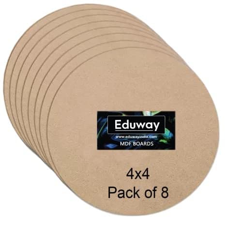 Eduway® 4 Inch Round MDF Board for Mandala, Lippan, Resin Art & Craft, 4mm Thick,Pof 8 Premium Cardboard Material for Artists, Art & Craft - Hard Cutout in Small and Large Sizes (10X10 cms)