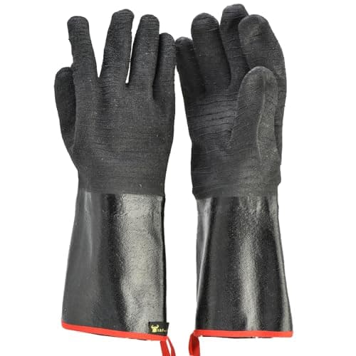 G F Premium Leather BBQ Gloves Heat Fire Resistant Suede Palm Puncture Cut Resistant Cotton Lining Ideal for Grilling Animal Handling Gardening Thorn Pruning Fire Pit Outdoor Work