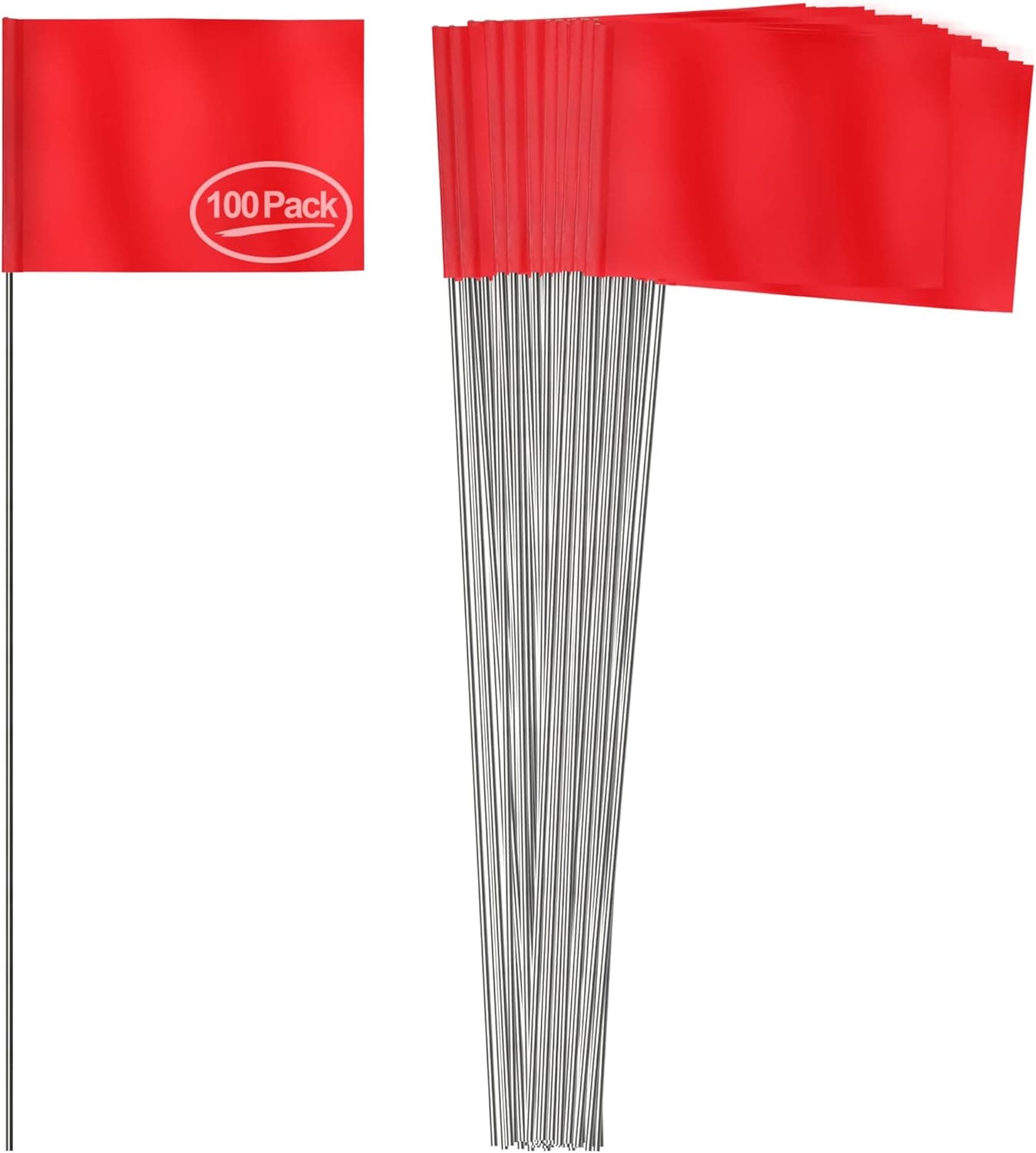 Anley Red Marking Flags 100 Pcs 4 X 5 Vinyl Irrigation Sprinkler Flag with 15 Inch Steel Wire Stake Small Marker Flags for Lawn Yard Industrial Landscaping Construction and Survey