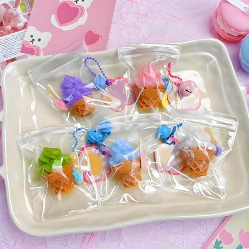Luckana 6 Pcs Mini Ice Cream Cone Tabas Squishies Fidget Toy with BellCute Stress Relief Squeeze Toys Party Favor Keychain Set GiftRandom Style