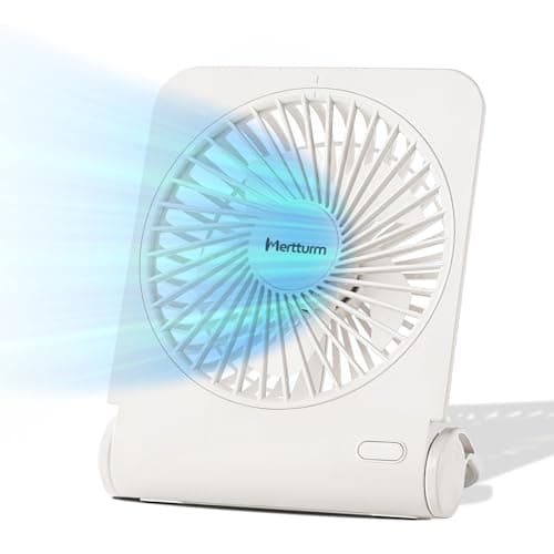 MERTTURM® Portable Desk Fan, Rechargeable Small Table Folding Fan for Powerful Cooling, USB Electric Personal Silent Mini Desktop Fan with 4 Strong Wind Speeds for Home Bedroom Office Travel Outdoor