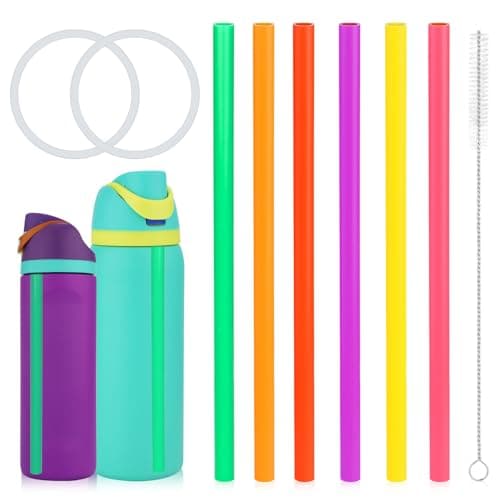 6pcs Straw Replacements for Owala FreeSip 24oz 32oz, Reusable Plastic with 1 Cleaning Cleaner Brush & 2 Seal O Ring Lid Gaskets for Rubber Water Bottle Tumbler Silicone Accessories Parts (6 Colors)