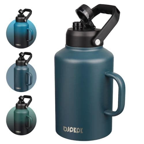 BJPKPK 1 Gallon Water Bottle with Handle, Large Dishwasher Safe 128oz Insulated Water Bottle, BPA Free Water Jug, Wide Mouth Metal Flasks with Anti-slip Bottom, Keep Cold & Hot,Navy Blue