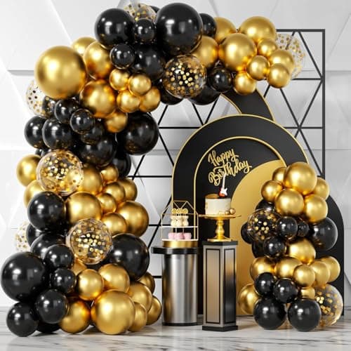 Toys Treasure We Deliver Smiles 104-Piece Black Gold Balloon Garland Arch Kit - Premium Wedding Birthday Graduation Party Decorations