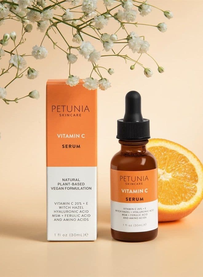 Vitamin C Serum for Face 20% with Hyaluronic Acid and Ferulic Acid, Anti Aging Collagen Booster, Natural Organic Skin Care for Acne Scars, Wrinkles, Fades Dark, Age Spot, Sun Damage